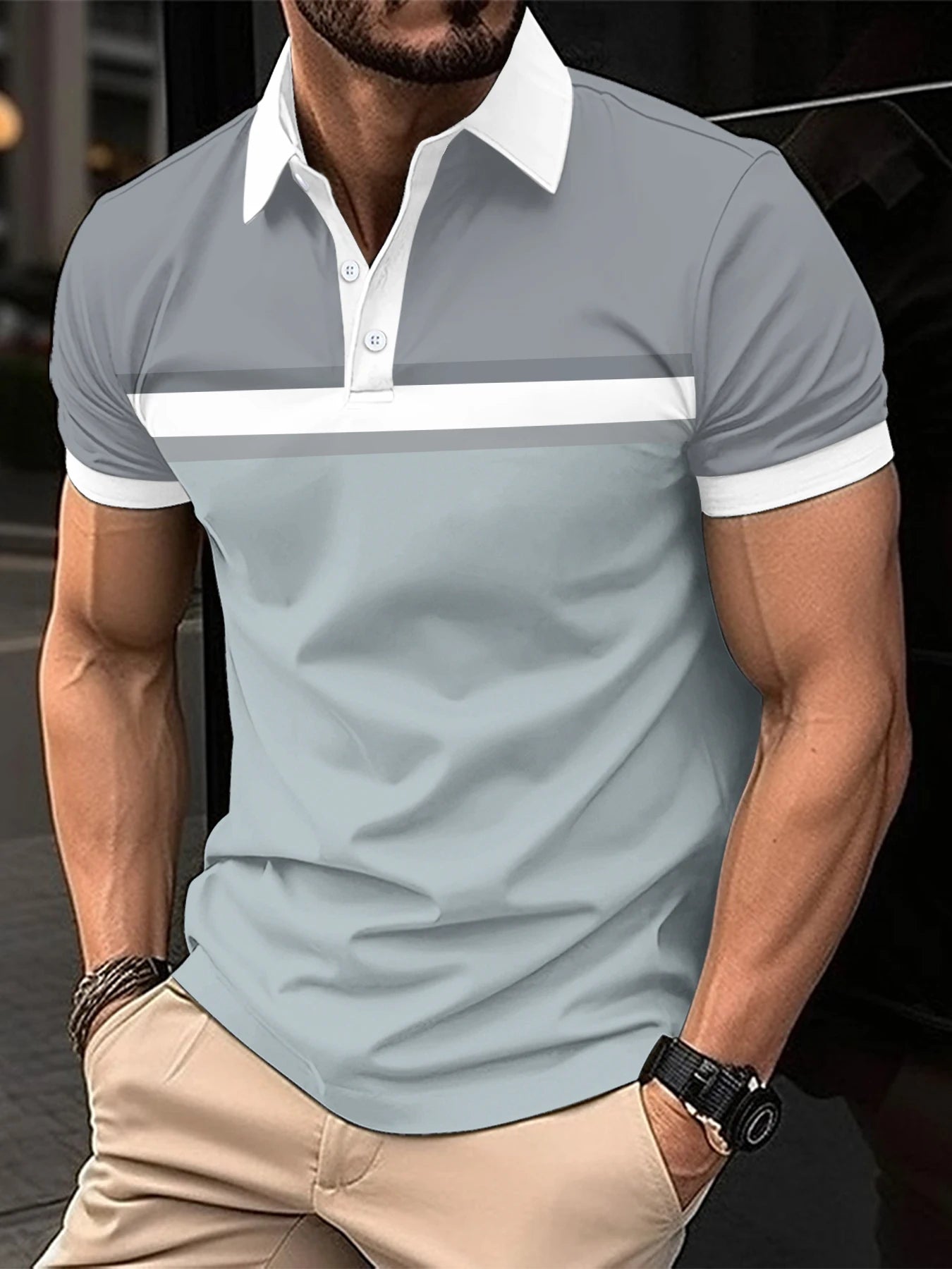 Men’s Spliced Striped Polo Shirt-Summer Fashion