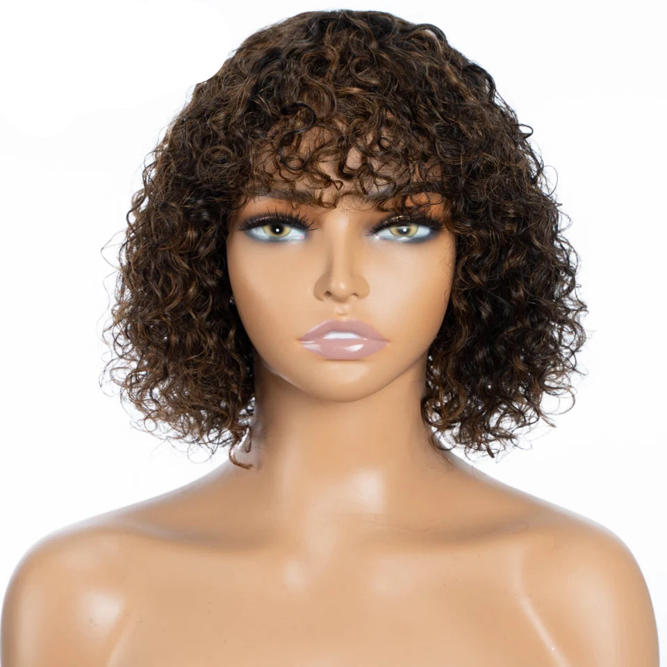 Short Jerry Curly Human Hair Wig with Bangs