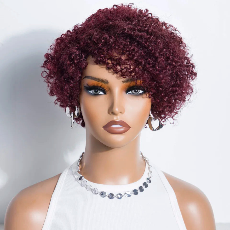 Burgundy Short Pixie Cut Afro Kinky Curly Bob Wig