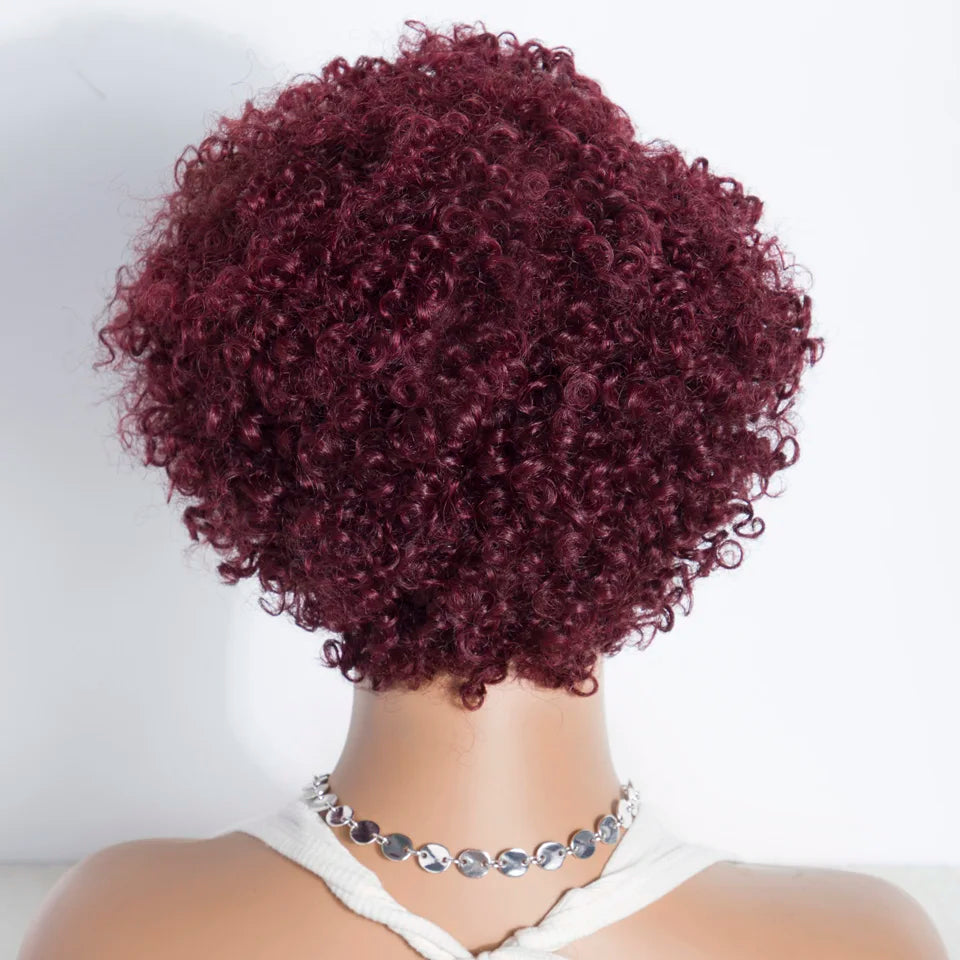 Burgundy Short Pixie Cut Afro Kinky Curly Bob Wig