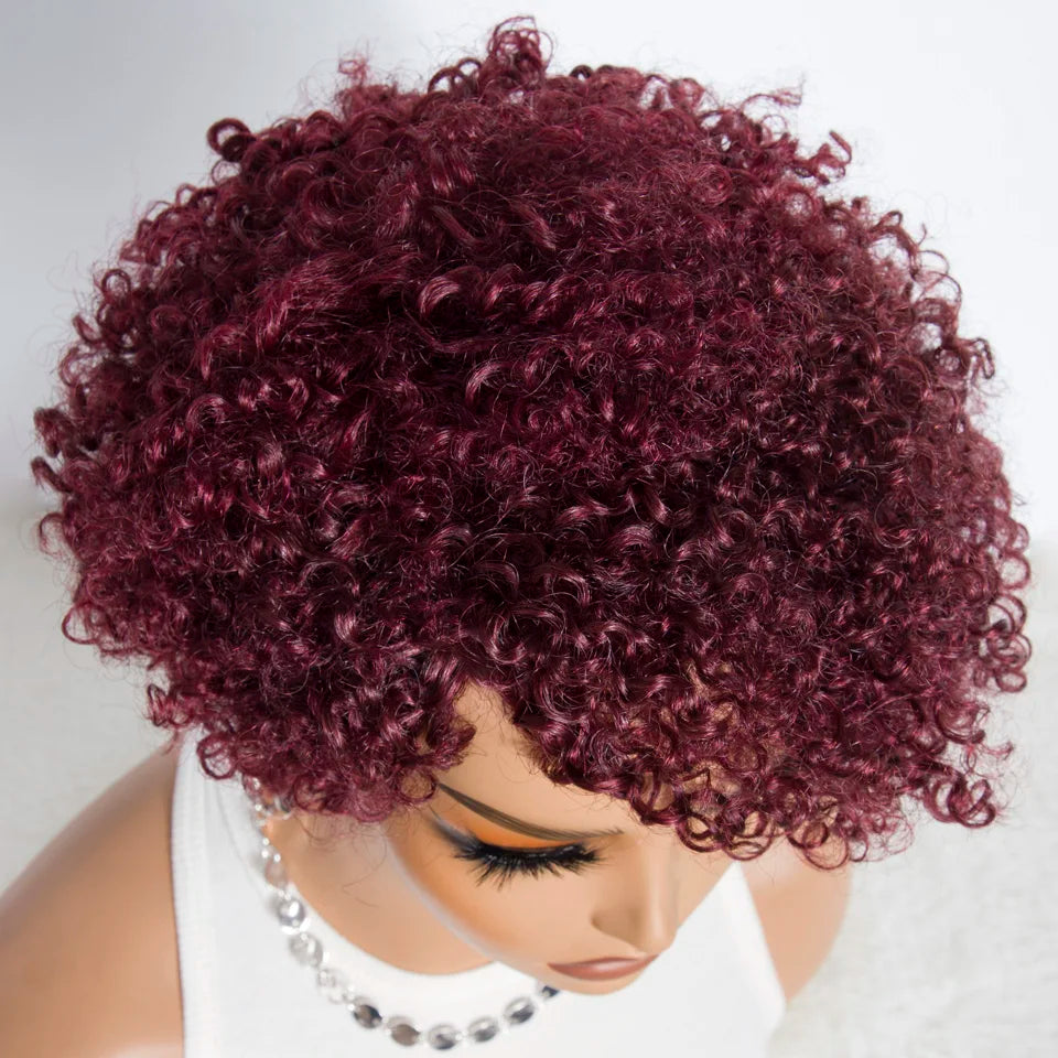 Burgundy Short Pixie Cut Afro Kinky Curly Bob Wig