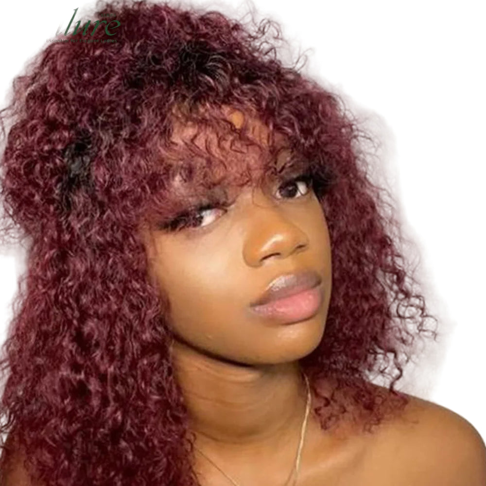 Short Jerry Curly Human Hair Wig with Bangs