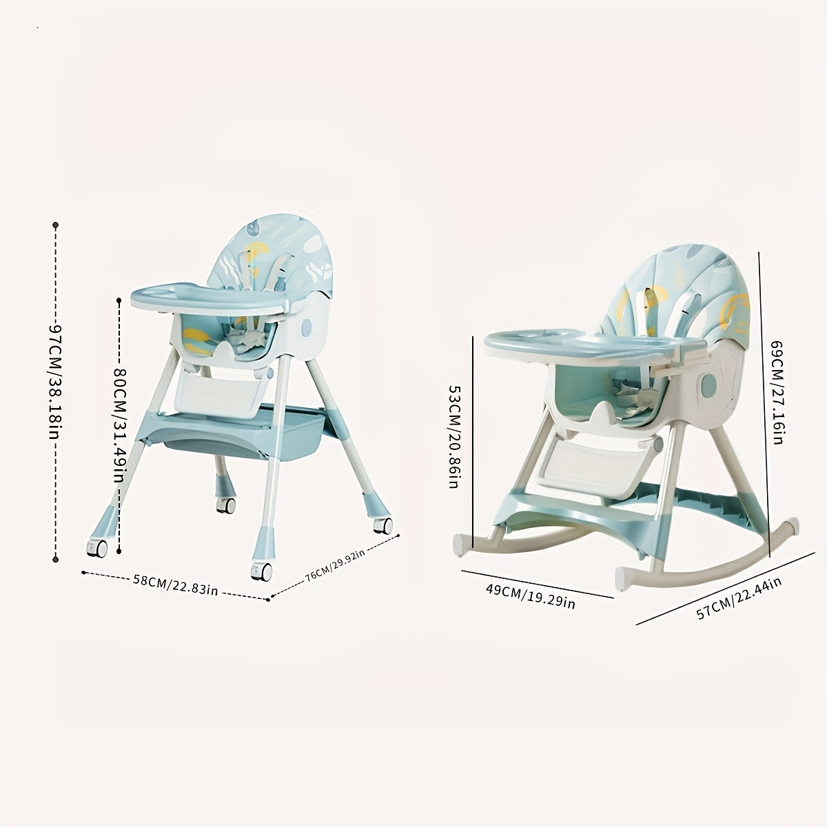 1pc Adjustable Youngsters' Dining Chair - Multi-Functional, Portable, PU Leather, Blue & White Pattern, 5-Point Harness, Tray Included, Perfect for Home Use