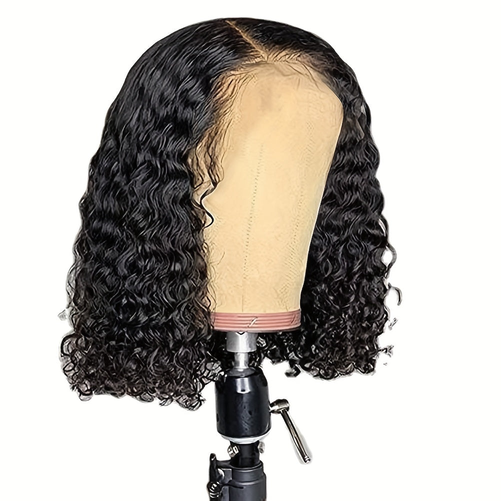 Lace Front Hair Wig Curly Wig Deep Wave Short Bob Wigs Lace Front Hair Wigs For Women Deep Curly Pre Plucked Hair Brazilian Virgin For Daily Decorative Wig Cosplay Prop Black