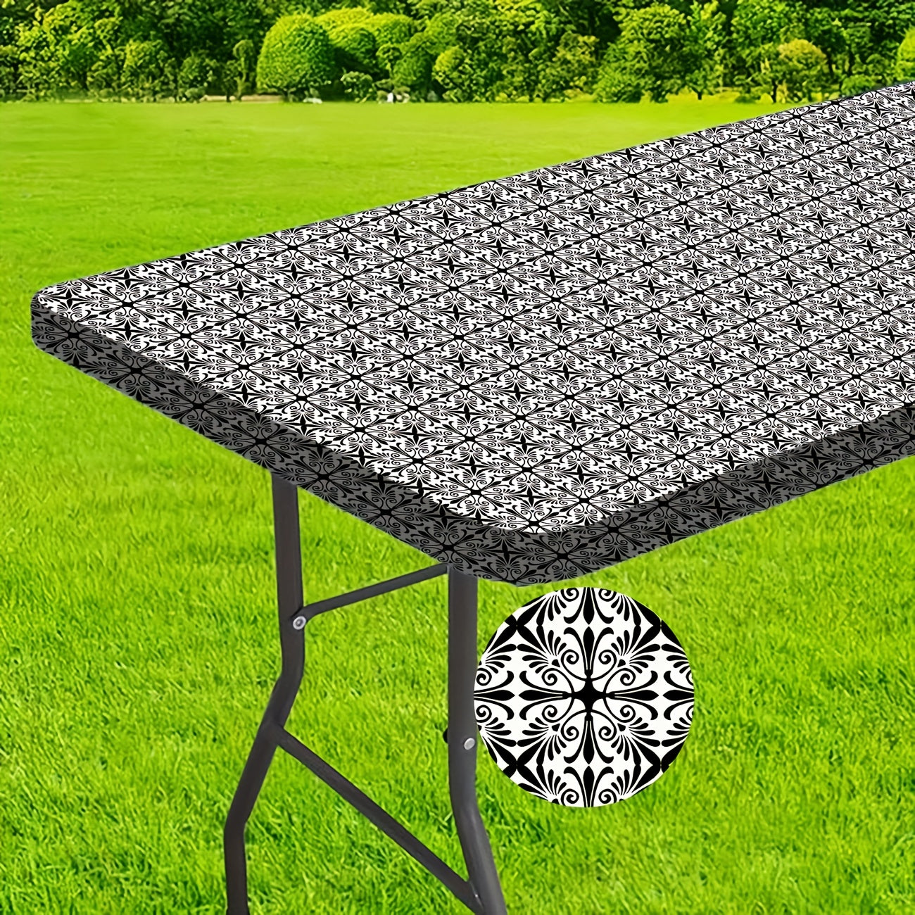 Washable 6-foot Outdoor Tablecloth With Elastic Edges - Perfect For Camping, Picnics And Garden Parties - Durable Polyester
