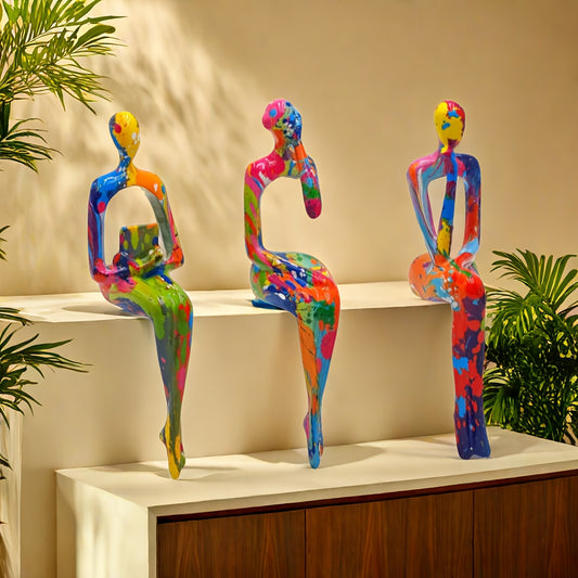 Room Decor 3pcs Abstract Thinking Figures Statue Set, Resin Crafted, Modern Art Sculptures for Home & Office Decor, Interior Design Accents, DIY Decoration