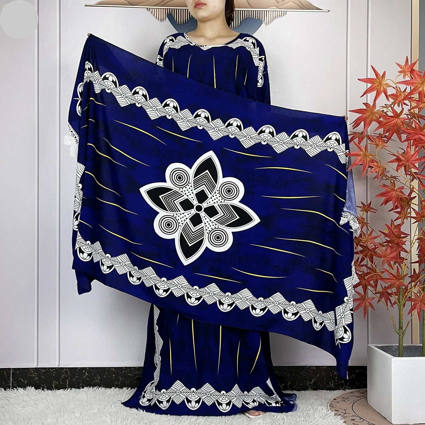 Elegant Loose fit Printed Caftan Dress with scarf