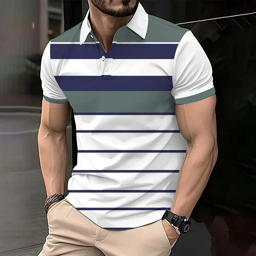 Men's 3D Printed Striped Polo Shirt