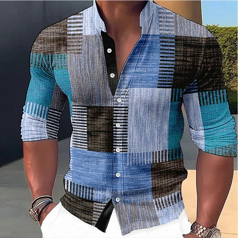 Men's Retro Gradient Stitched Shirt