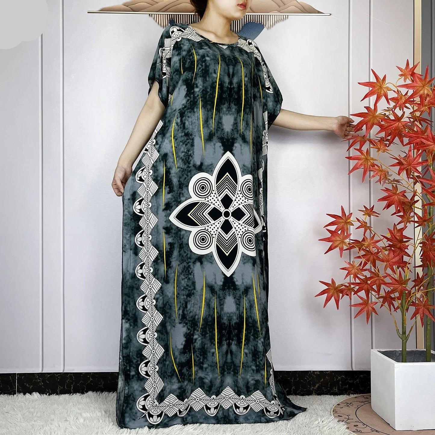Elegant Loose fit Printed Caftan Dress with scarf