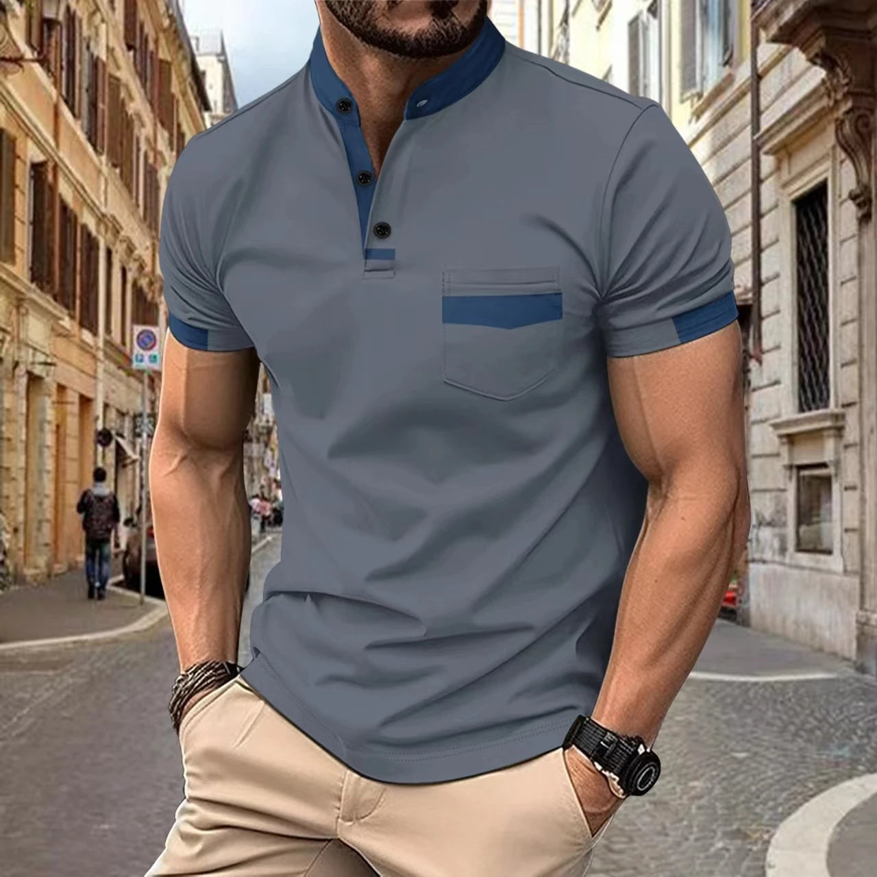 Men’s Summer Polo Shirt with Chest Pocket