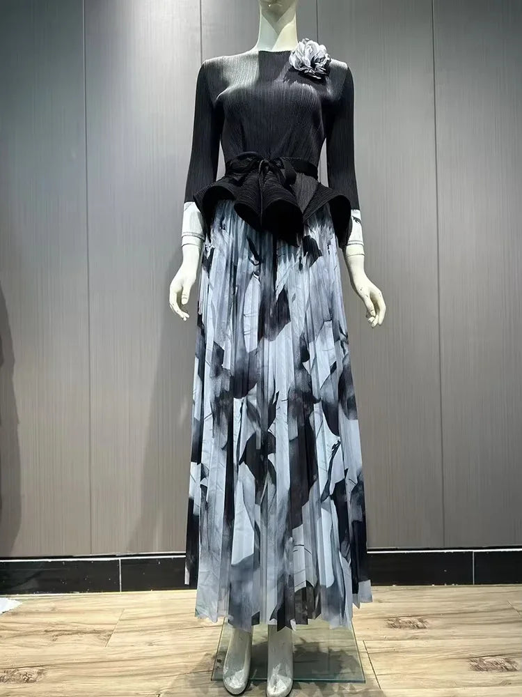 Ruffled Pleated A-line Skirt with Top