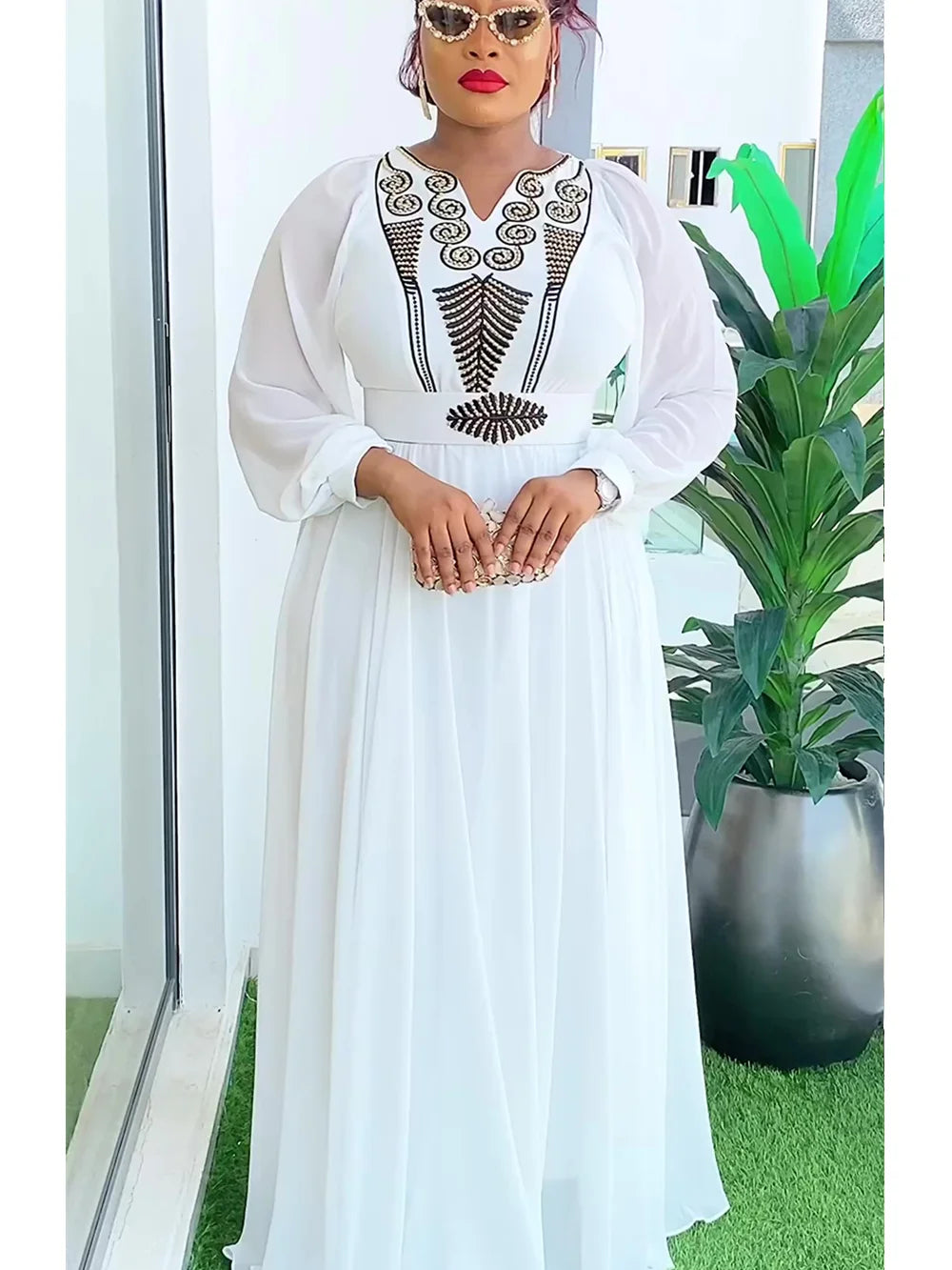 African Chiffon Kaftan Maxi Dress| Muslim Fashion| Top Super Deals White / XXL African Chiffon Kaftan Maxi Dress| Muslim Fashion| Top Super Deals White / XXL