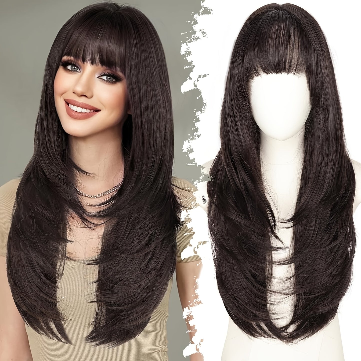 CIVRIE 26"Glueless Wig with Curtain Bangs