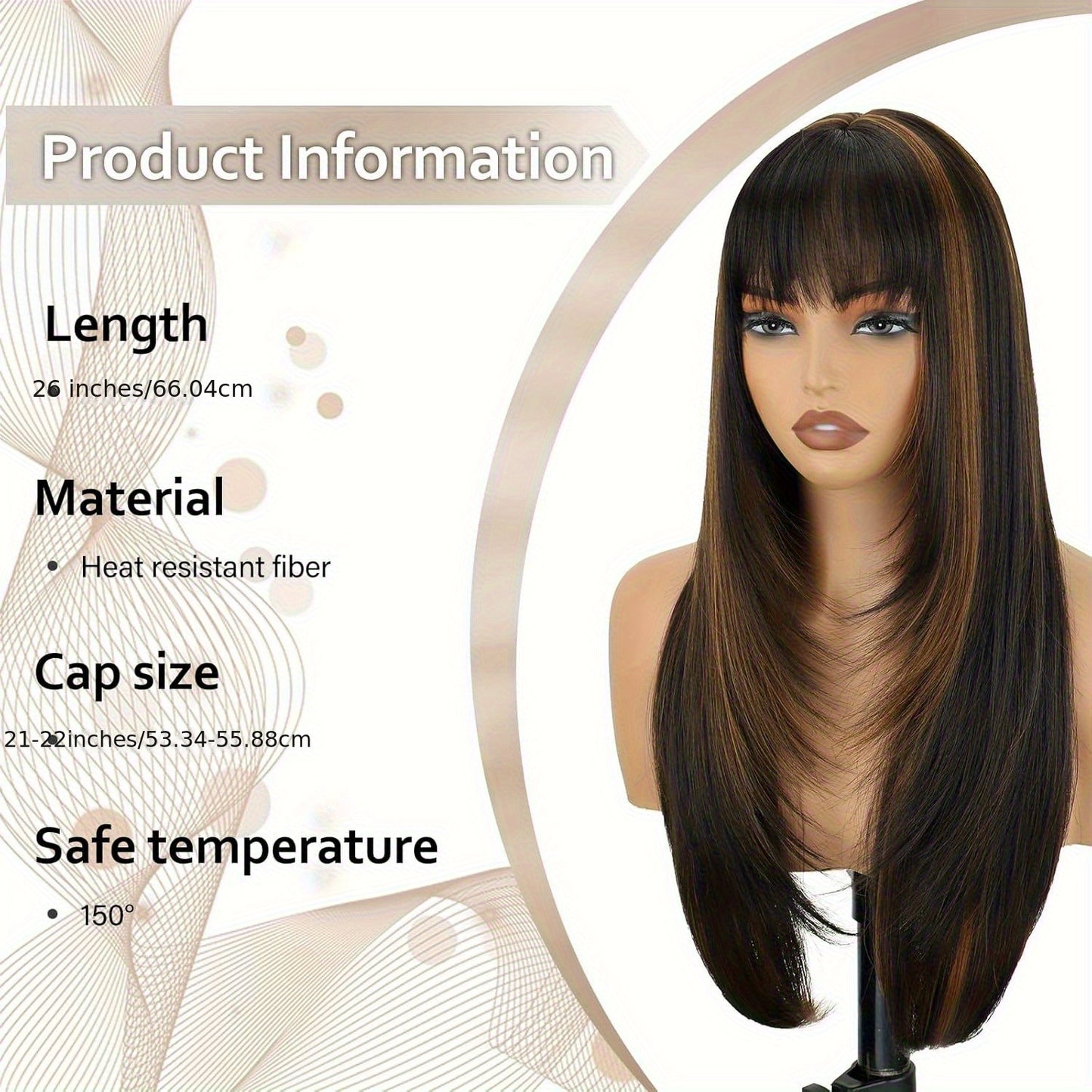 CIVRIE 26"Glueless Wig with Curtain Bangs