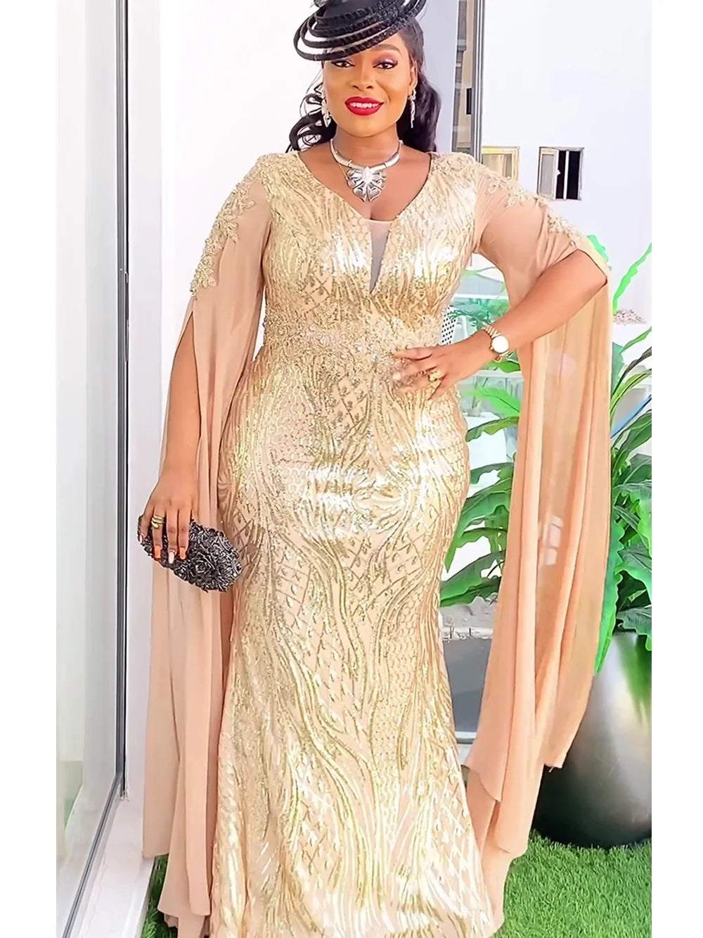 Plus Size African Sequin Party Dress for Women
