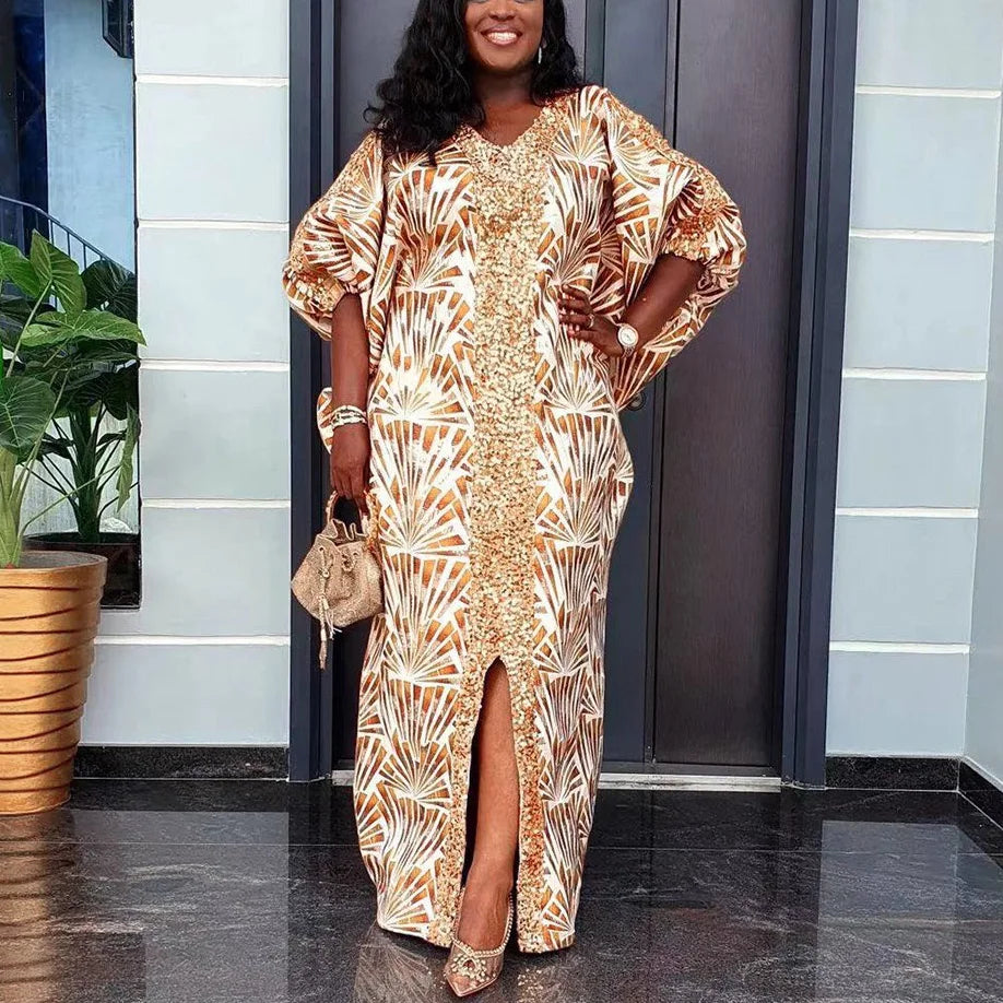 Elegant Muslim Sequin Maxi Dress