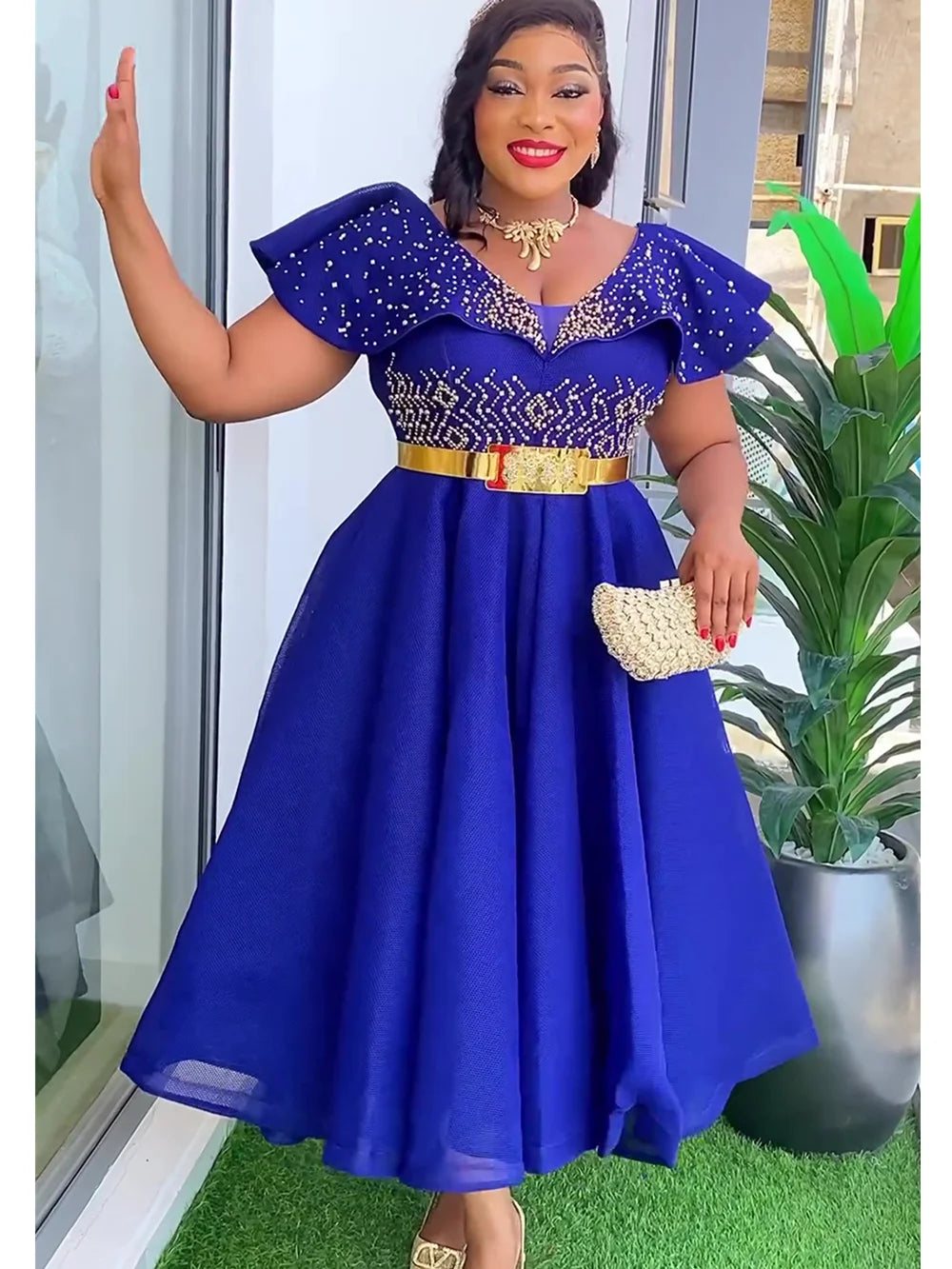 Lenis Plus Size African Wedding Party Dress