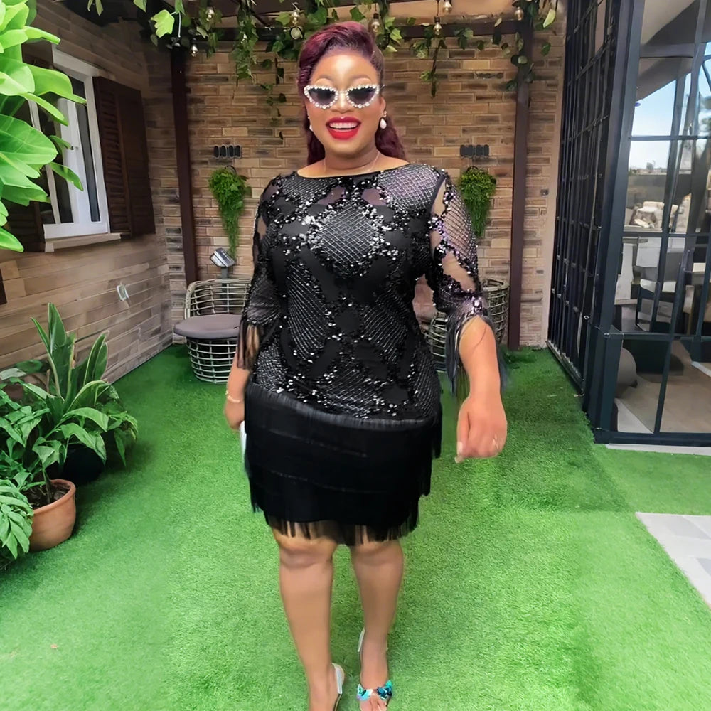 Short Sequin Party Dress with Tassel