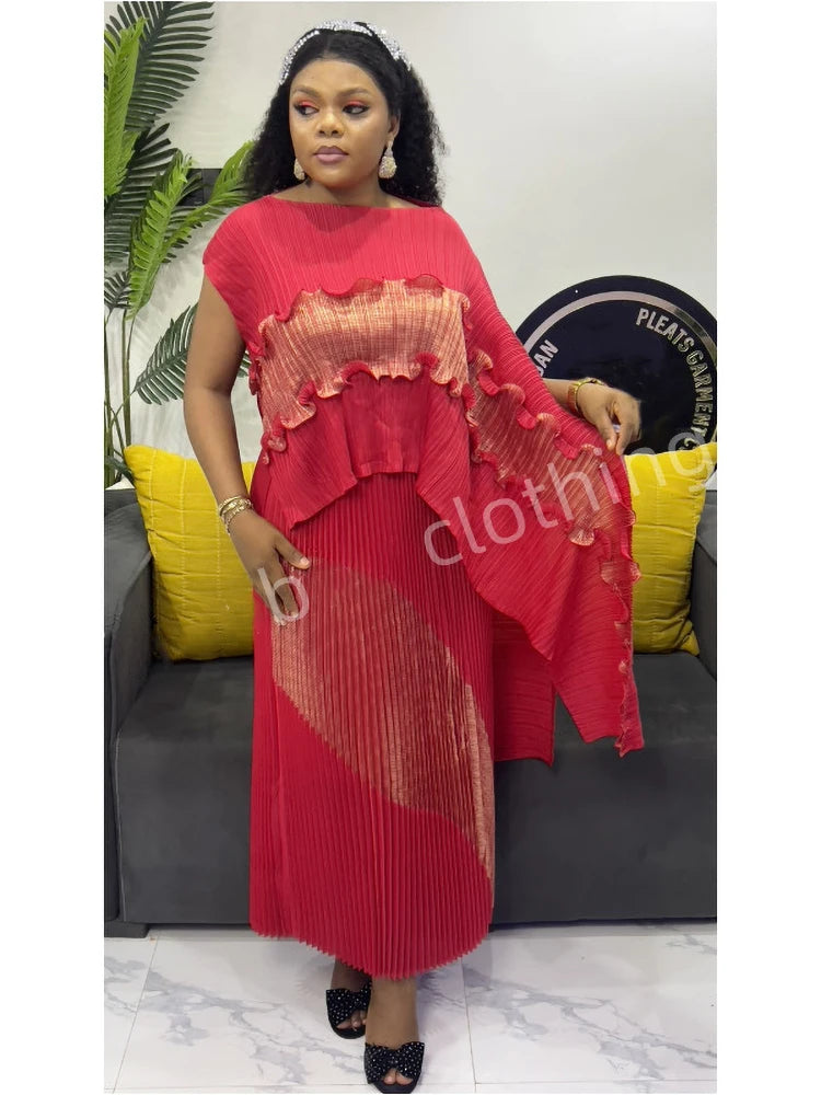 Elegant Pleated Shawl Top & Long Skirt Set