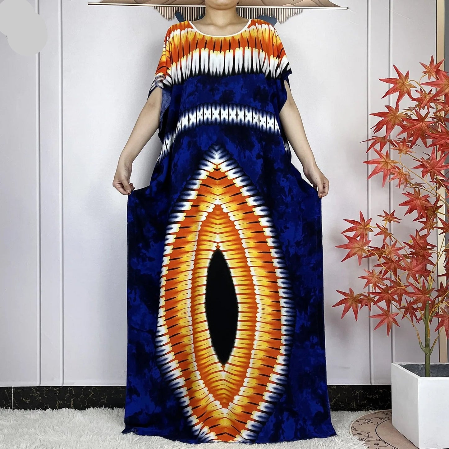 Elegant Loose fit Printed Caftan Dress with scarf