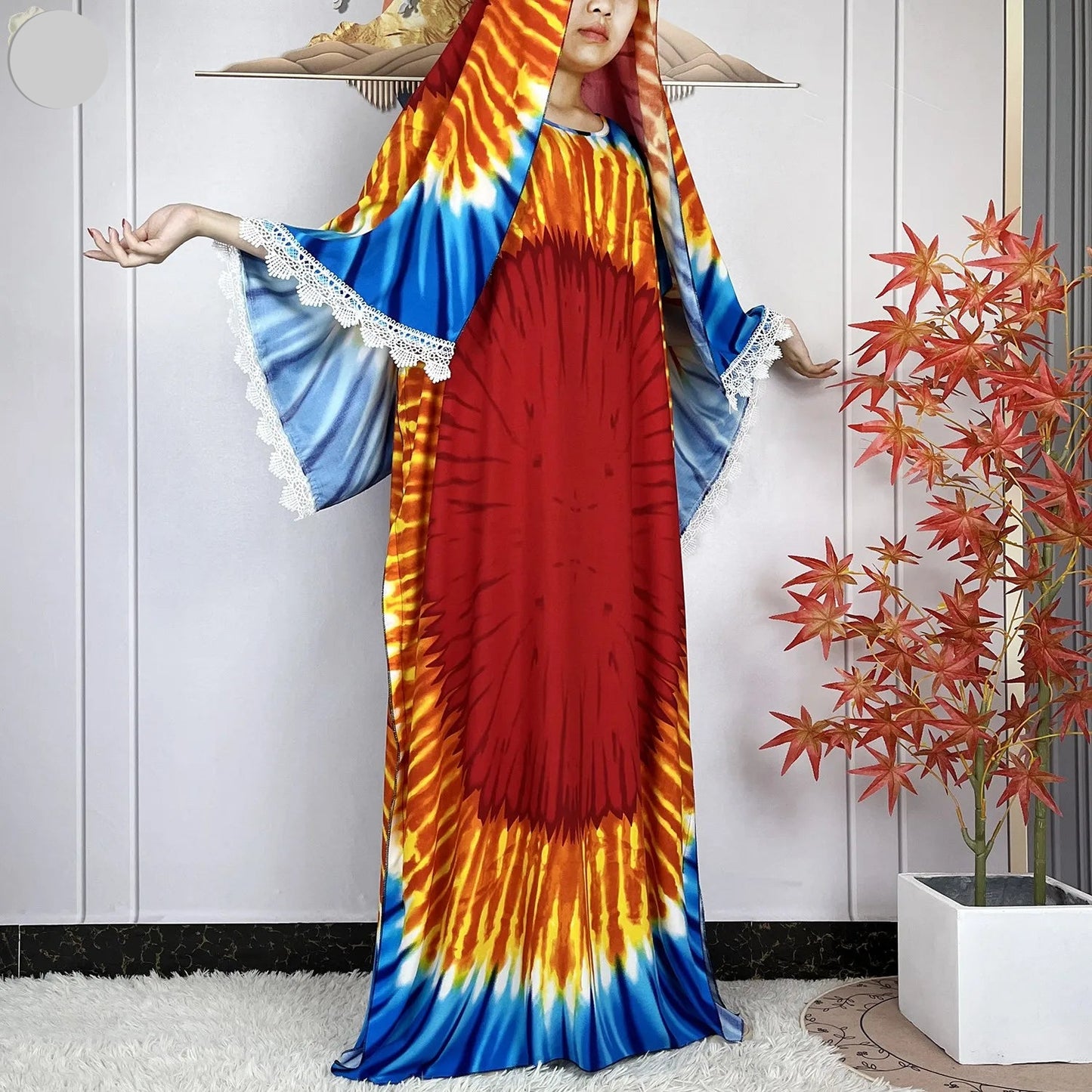 Elegant Loose fit Printed Caftan Dress with scarf