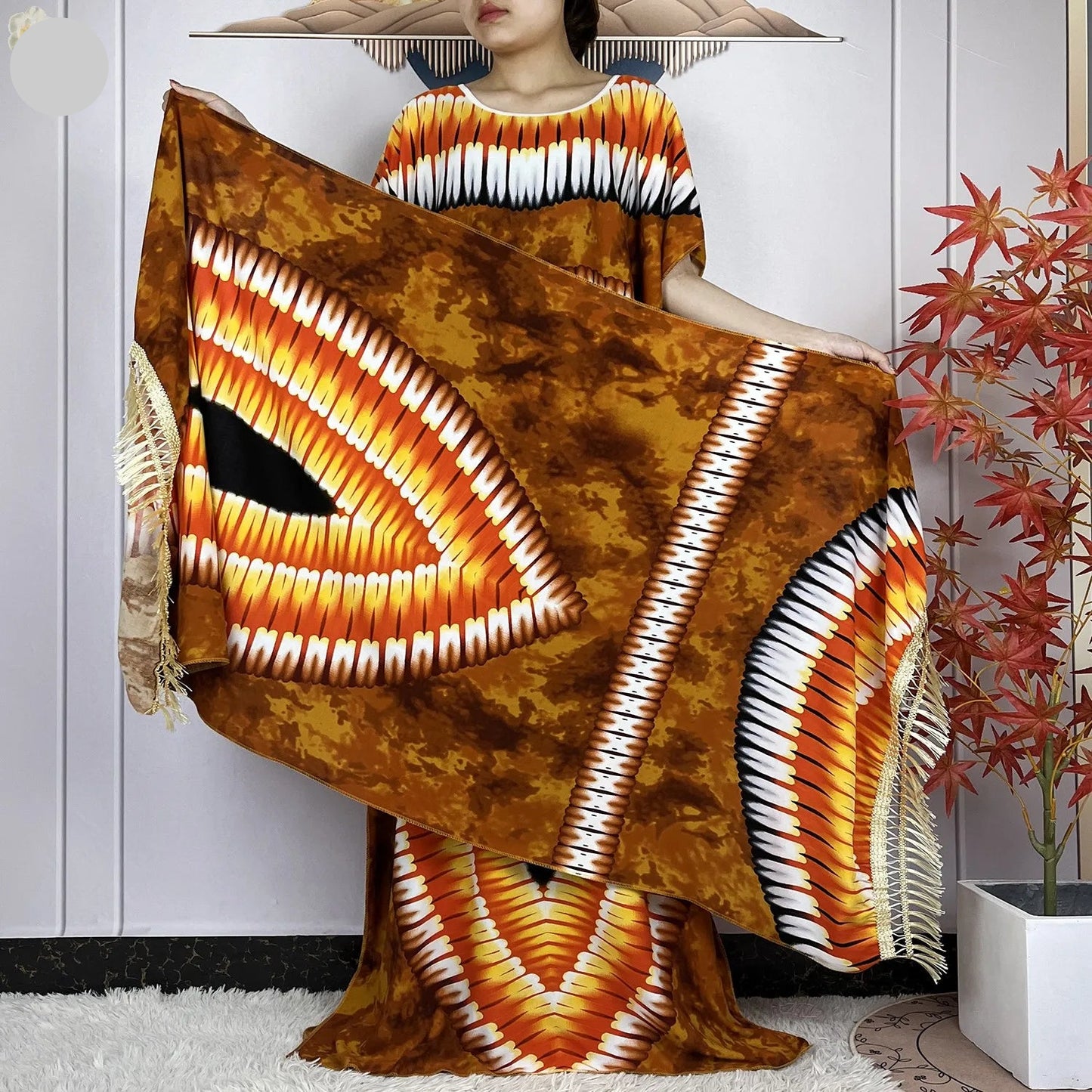 Elegant Loose fit Printed Caftan Dress with scarf