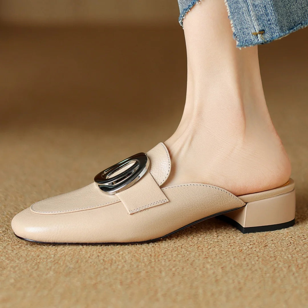 Women’s Plus Size Leather Square Toe Slip-On Mules (34-41)