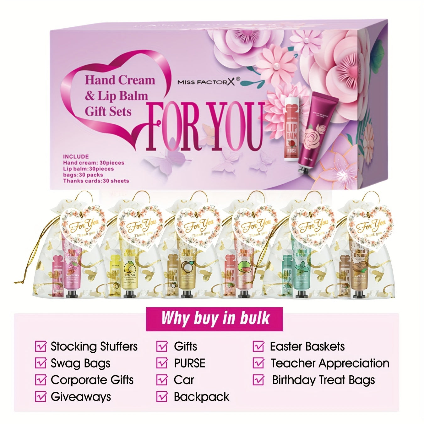 Lip Balm & Hand Cream Gift Set, 30 Sets/Box