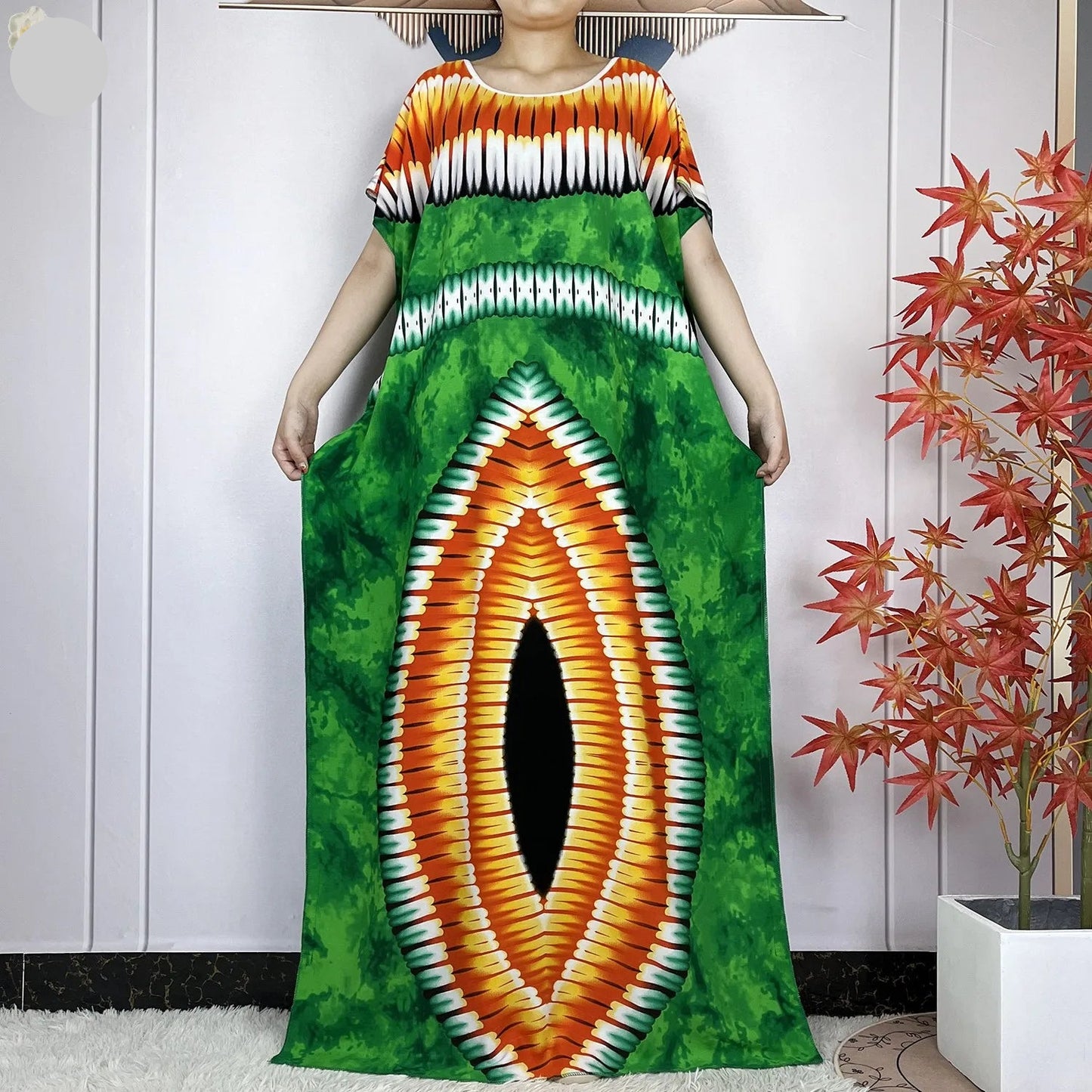 Elegant Loose fit Printed Caftan Dress with scarf