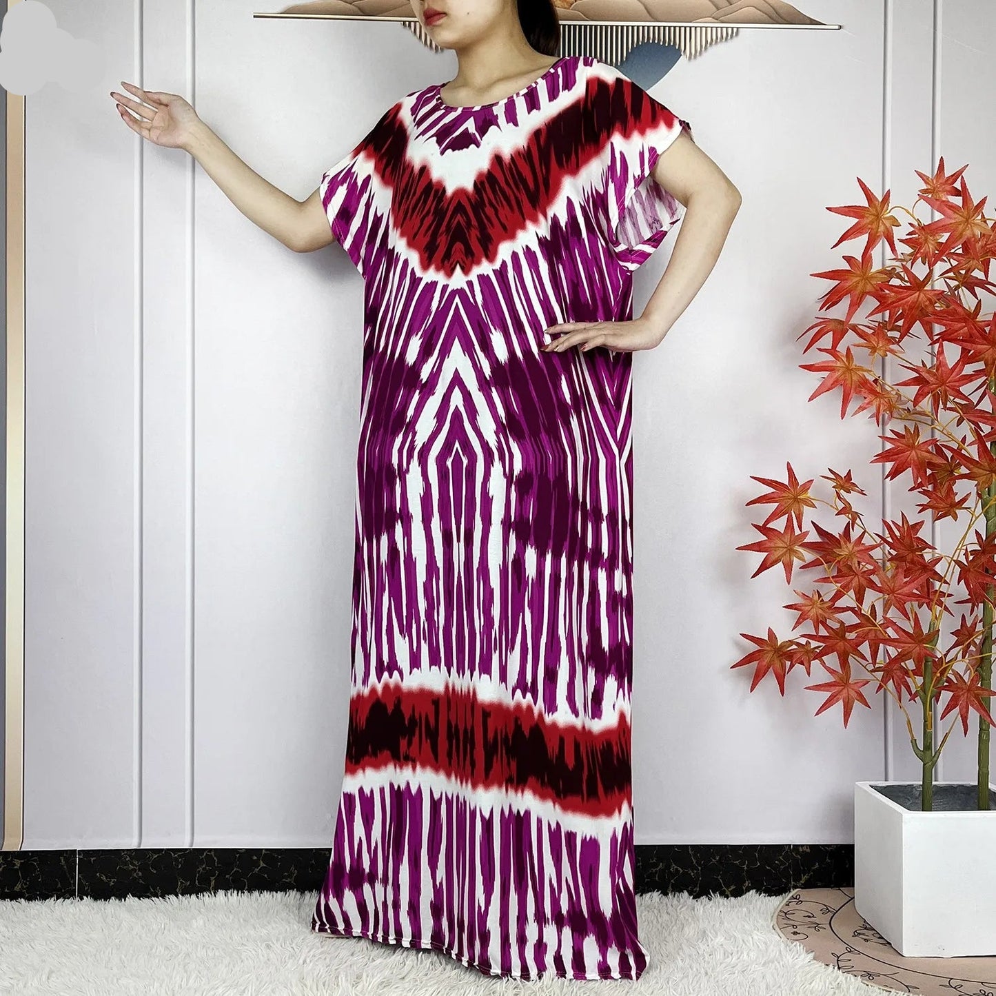 African Tie-Dye Dashiki Abaya Dress with Scarf