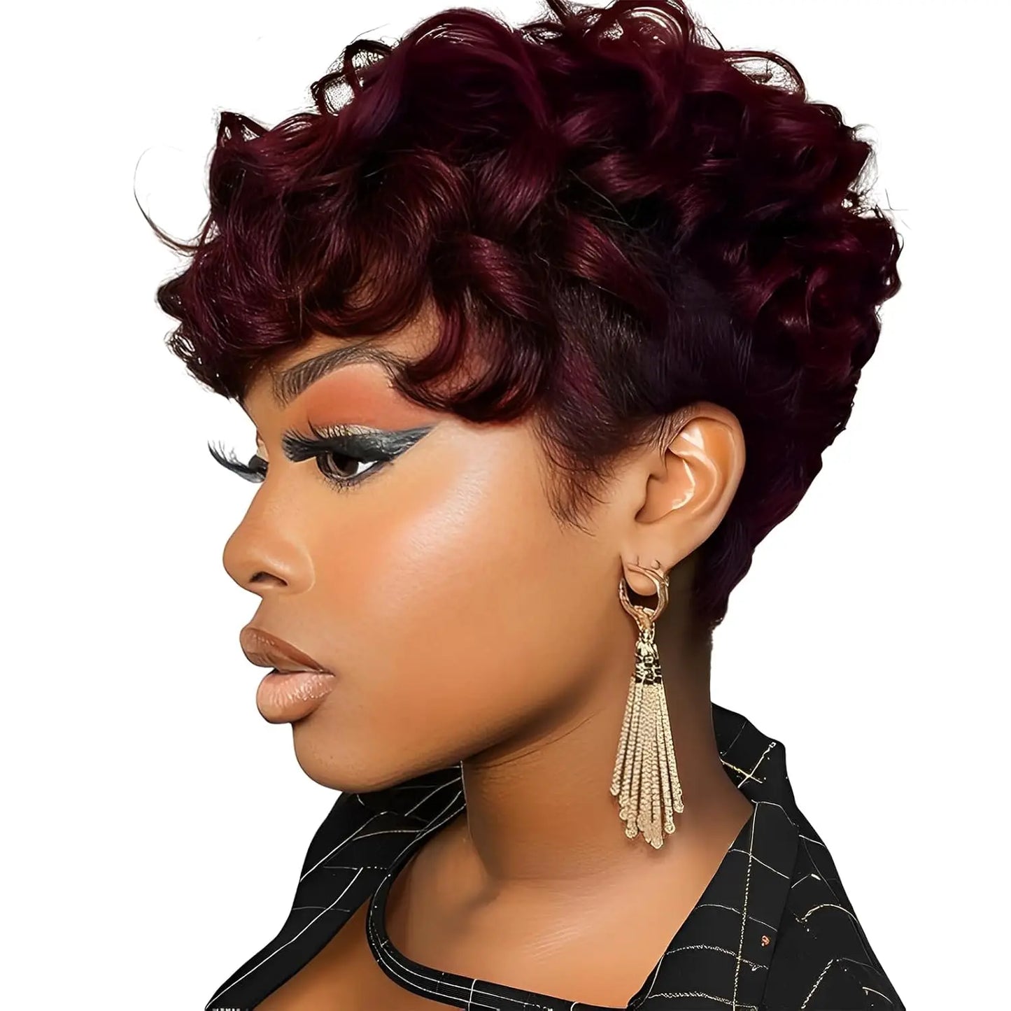 Short Elf Wig with Bangs for Black Women