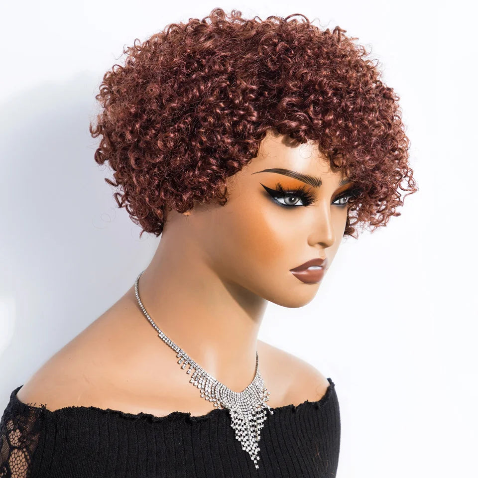Burgundy Short Pixie Cut Afro Kinky Curly Bob Wig