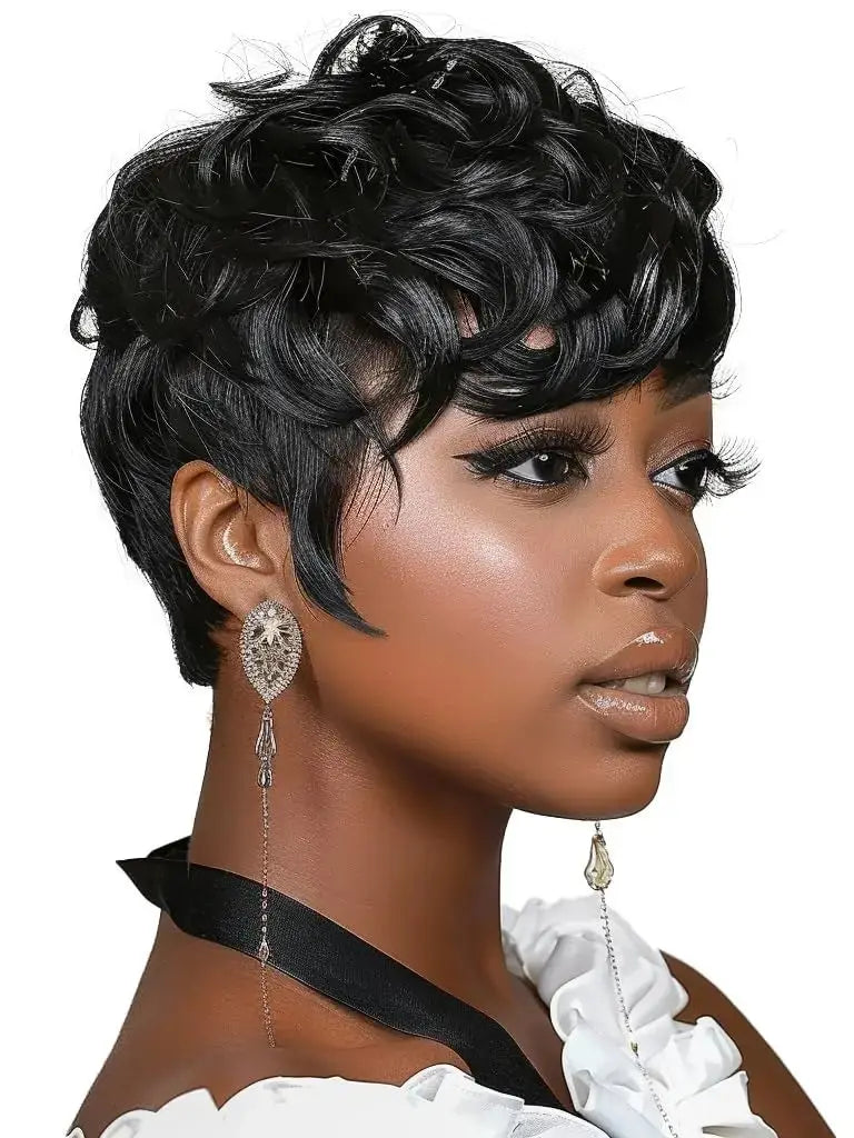 Short Elf Wig with Bangs for Black Women