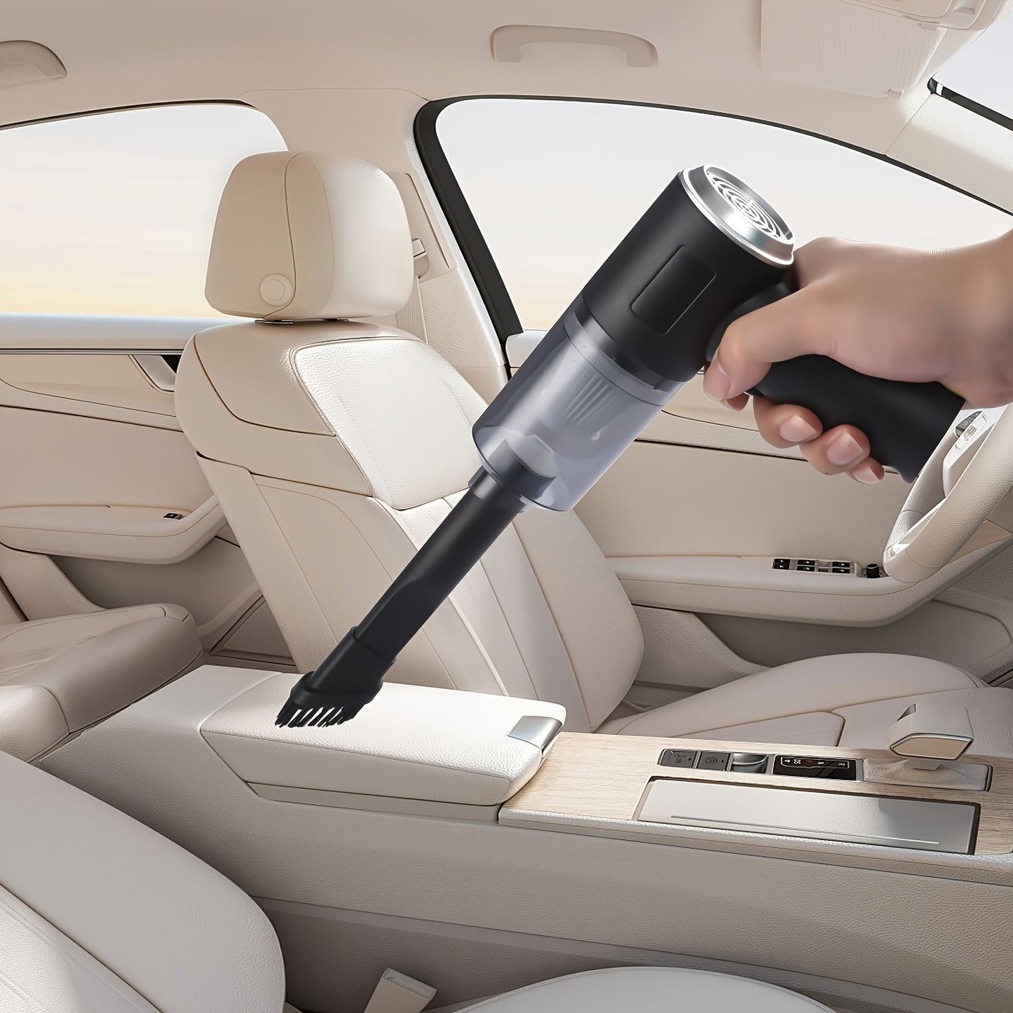 1pc Cordless Handheld Vacuum Cleaner - Portable Blow and Suction with Side Brushes, Anti-Tangling Hair, Low Noise 40dB, 3KPa Suction, for Car, Keyboard, Laptop, Office Dust, with Crevice Tool, Without Battery