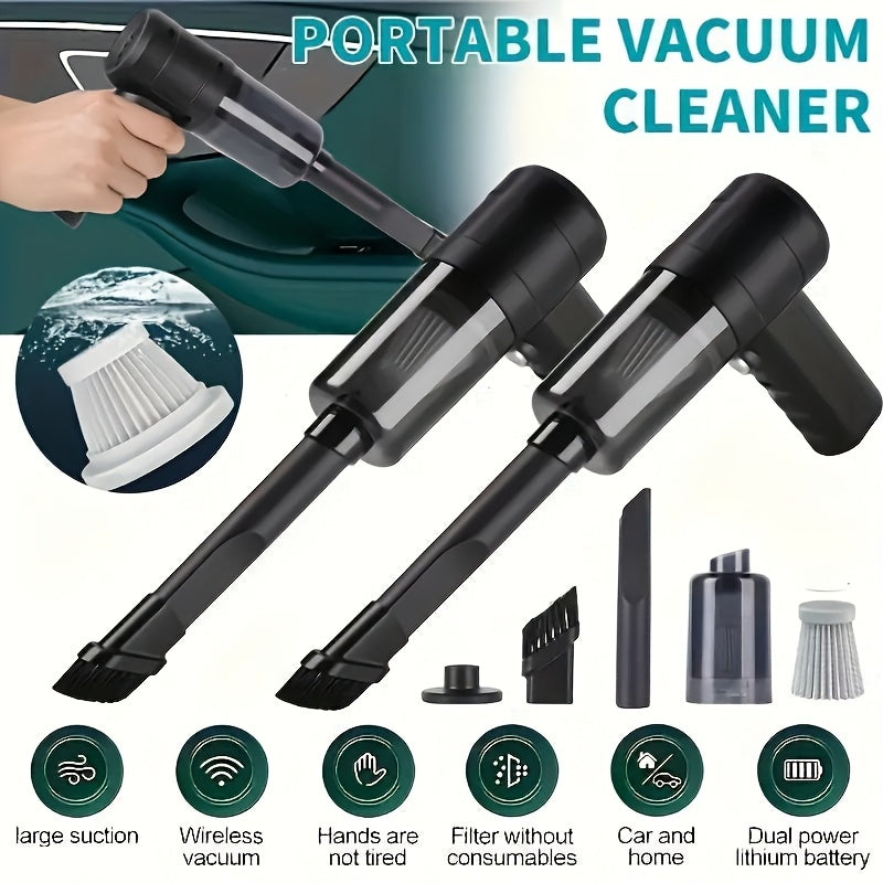 1pc Cordless Handheld Vacuum Cleaner - Portable Blow and Suction with Side Brushes, Anti-Tangling Hair, Low Noise 40dB, 3KPa Suction, for Car, Keyboard, Laptop, Office Dust, with Crevice Tool, Without Battery