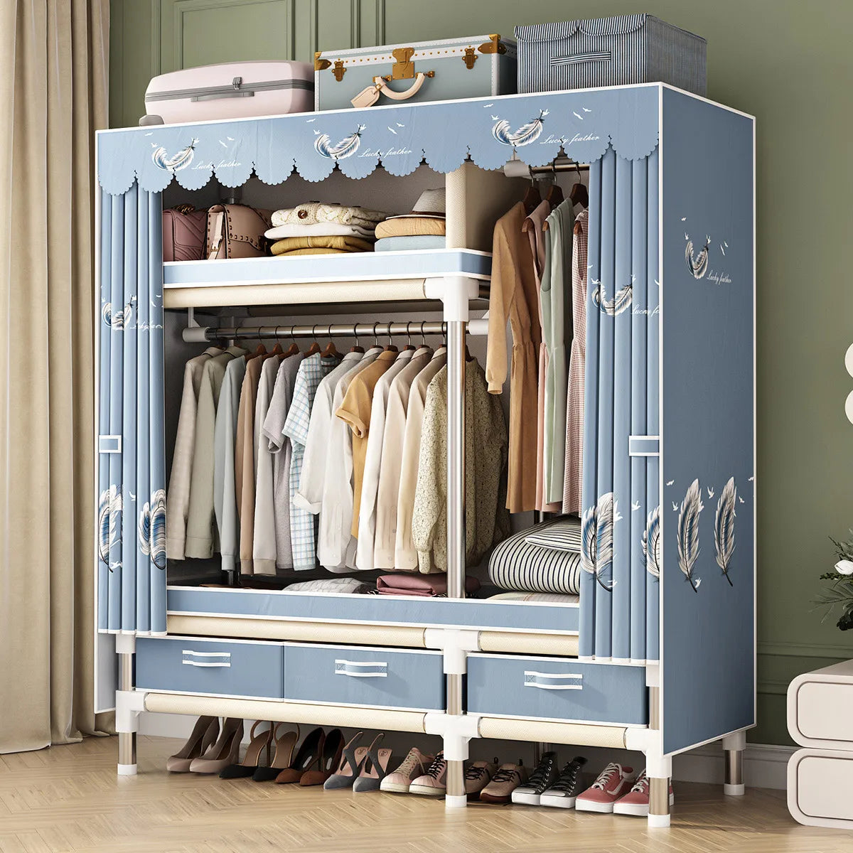 Stainless Steel Wardrobe Closet with Dustproof Cover