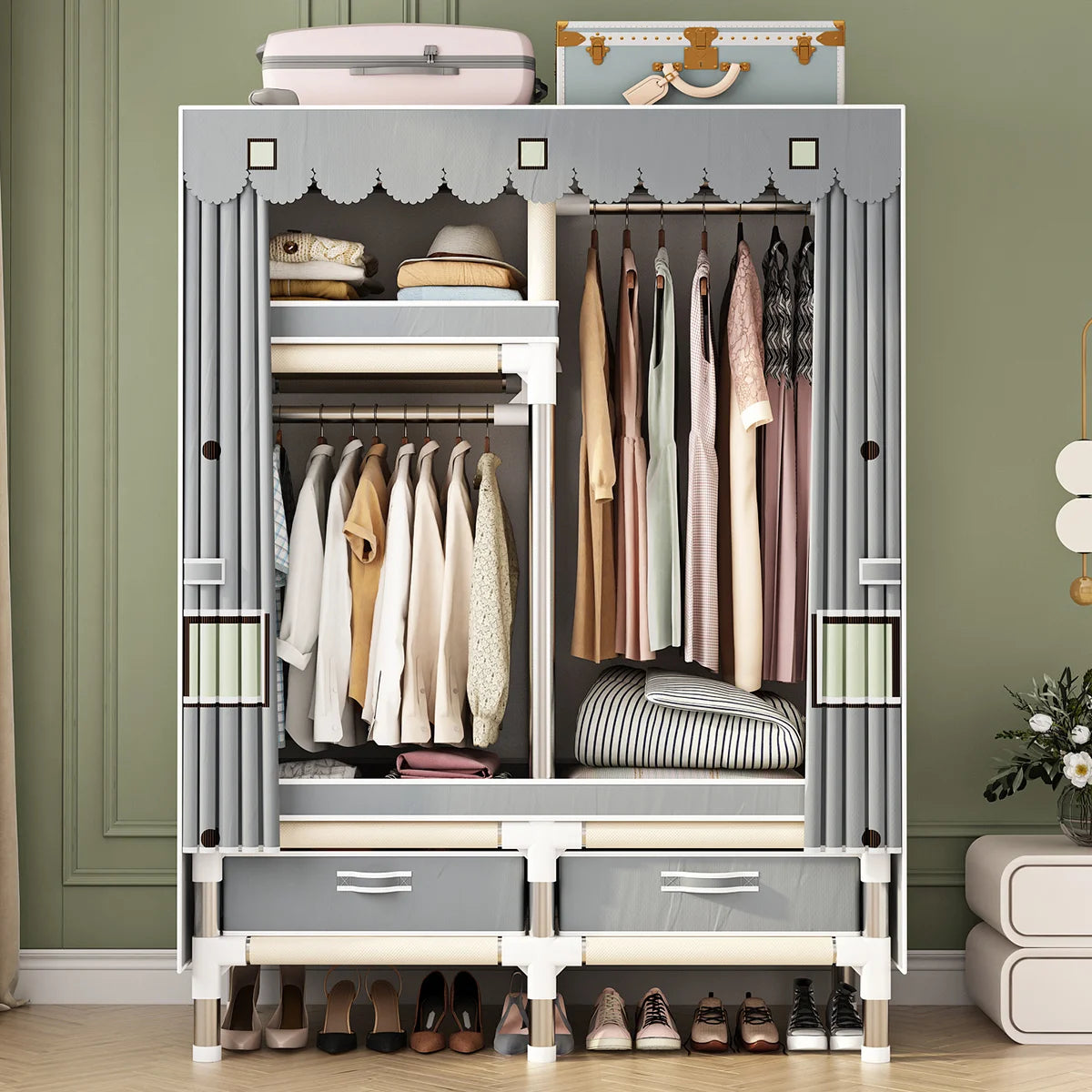 Stainless Steel Wardrobe Closet with Dustproof Cover