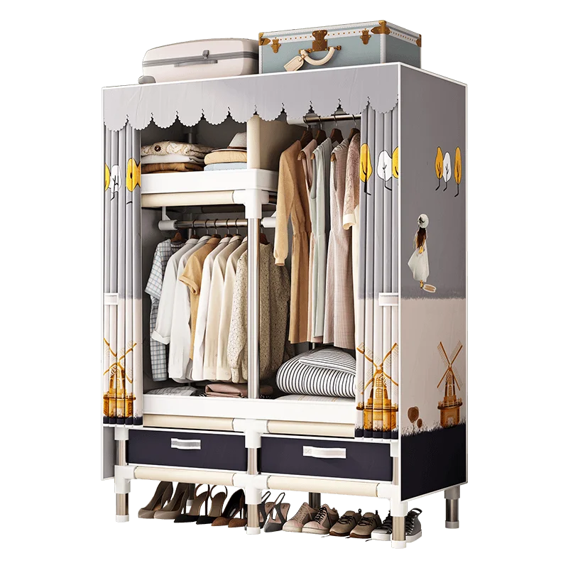 Stainless Steel Wardrobe Closet with Dustproof Cover