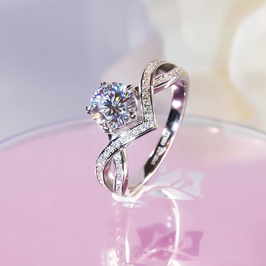 Elegant 1CT Moissanite V-Twist Wedding Ring