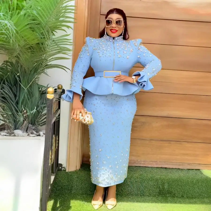 Luxury Rhinestone Mesh Dress Suit for Women