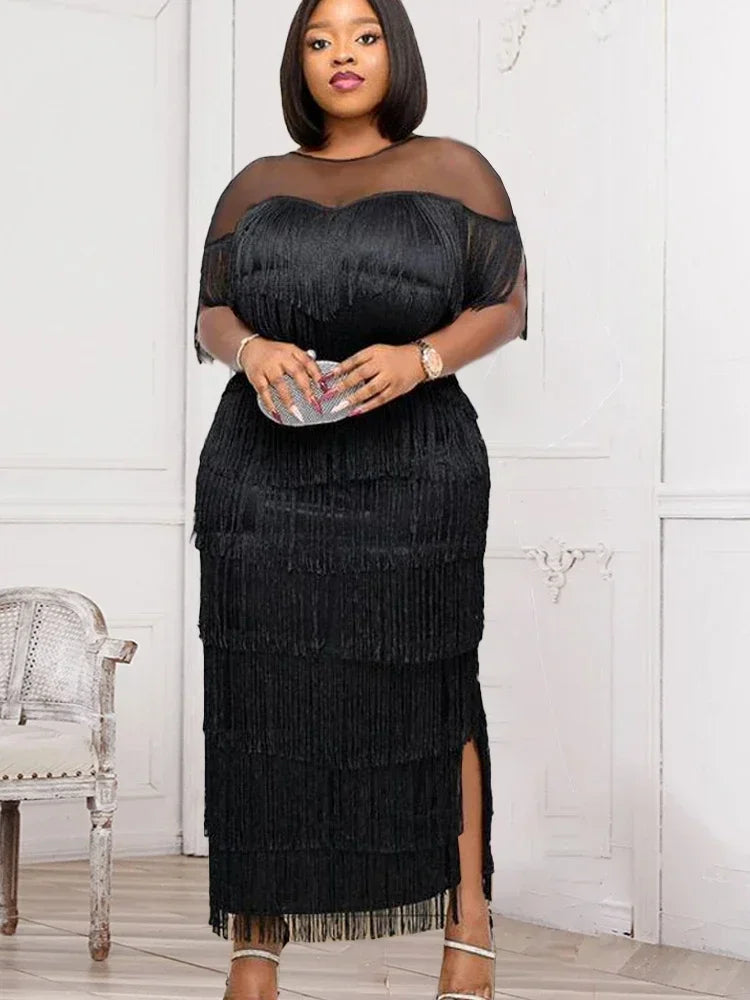 Elegant Fringe Party Dress|Women Sleeveless Long Gown| Top Super Deals Elegant Fringe Party Dress|Women Sleeveless Long Gown| Top Super Deals