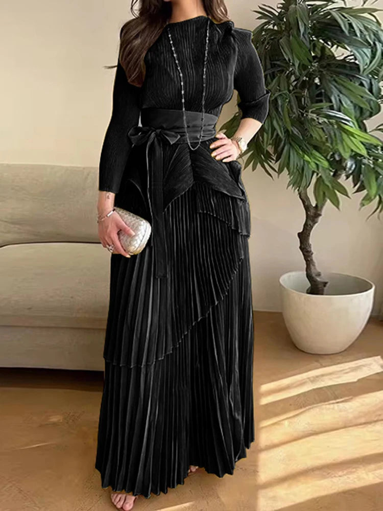 Elegant Pleated Maxi Two-Piece for Women