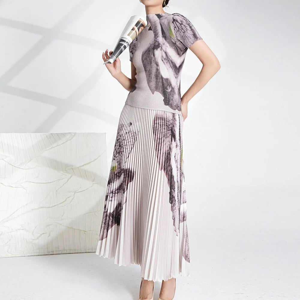 Women’s Pink Pleated Top & Skirt Set