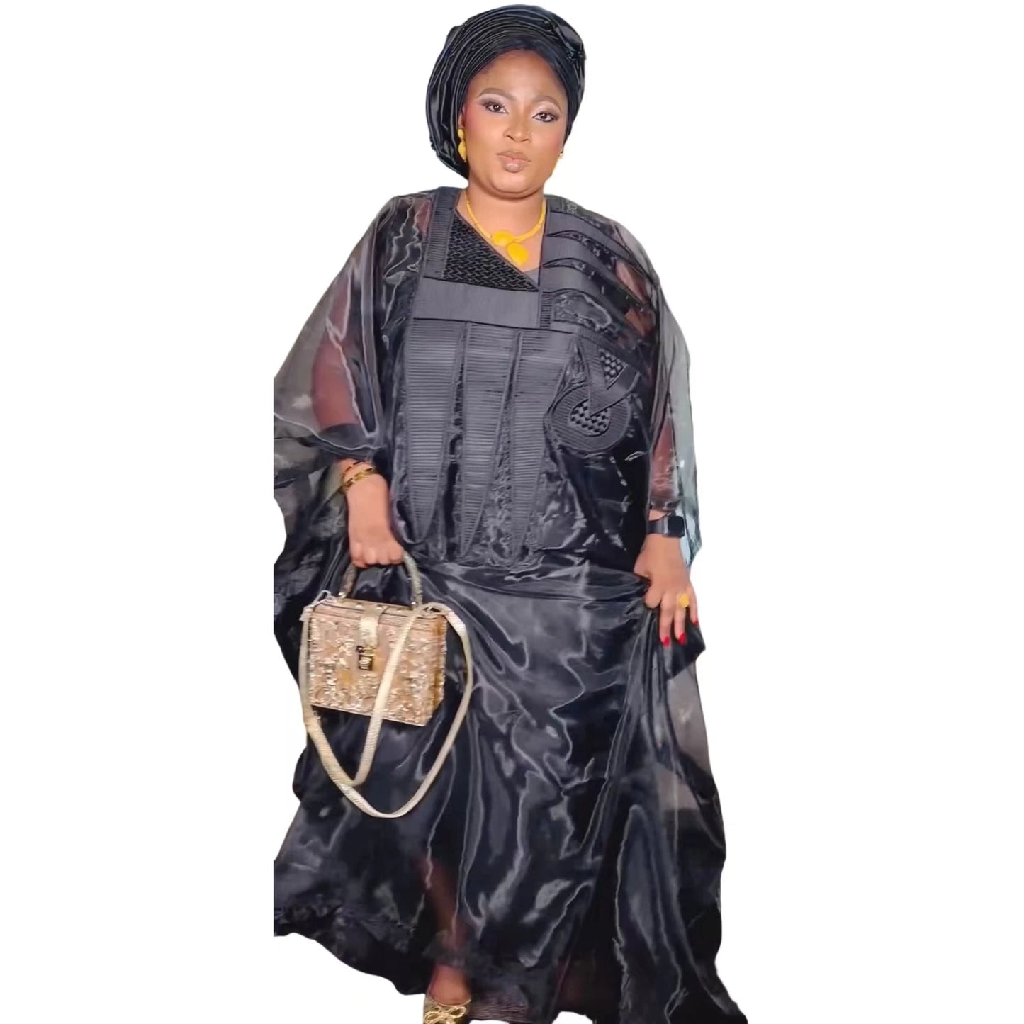 Elegant Black African Abaya Embroidery Dress