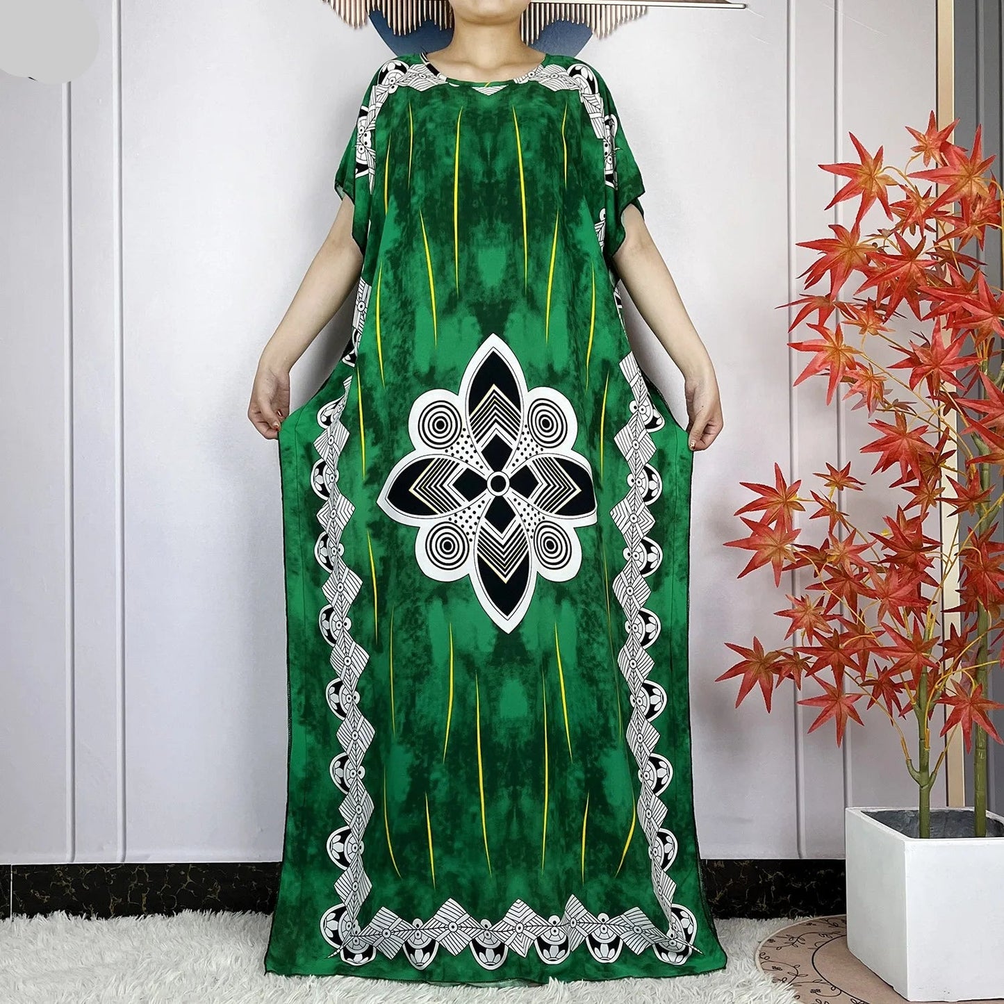 Elegant Loose fit Printed Caftan Dress with scarf