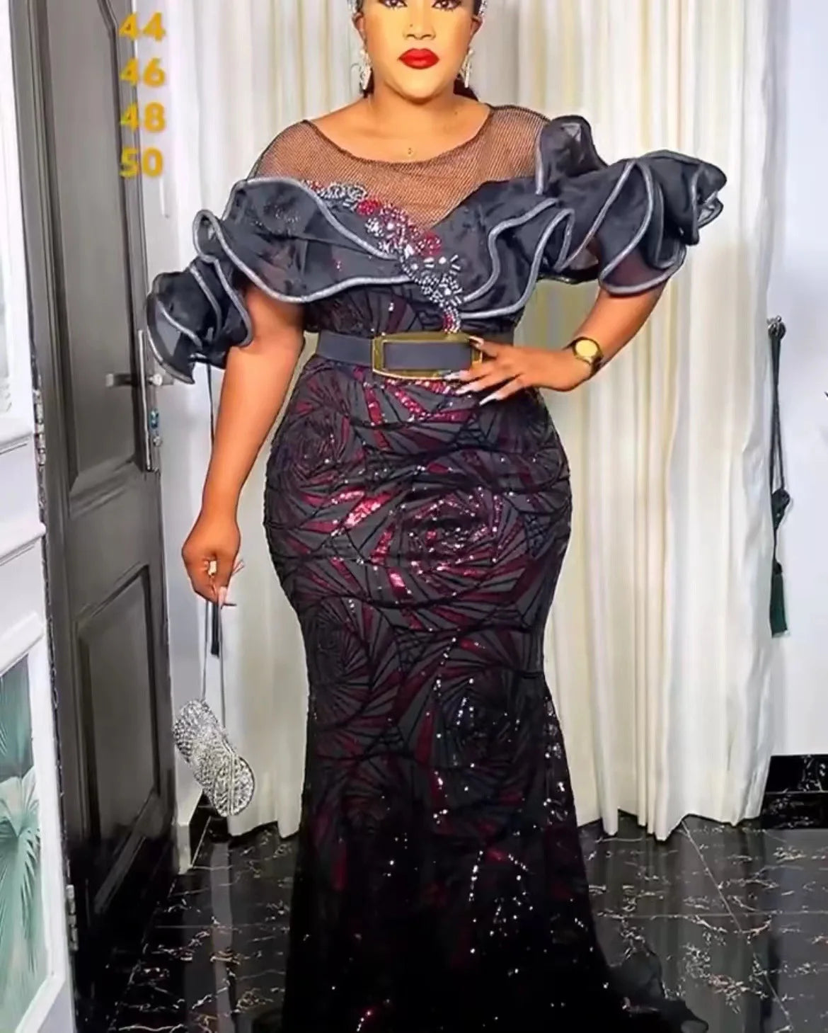 Elegant African Women Sequin Maxi Dress