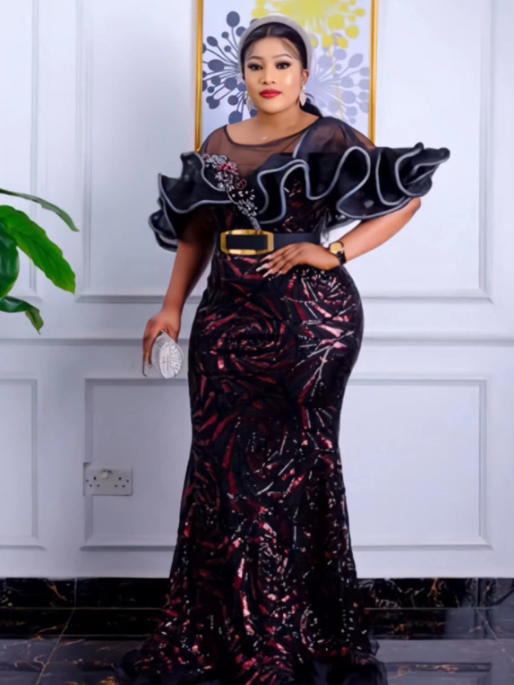 Elegant African Women Sequin Maxi Dress
