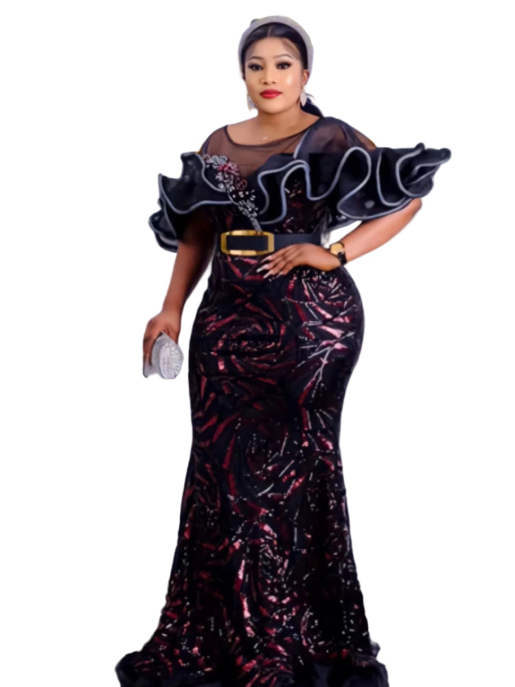 Elegant African Women Sequin Maxi Dress