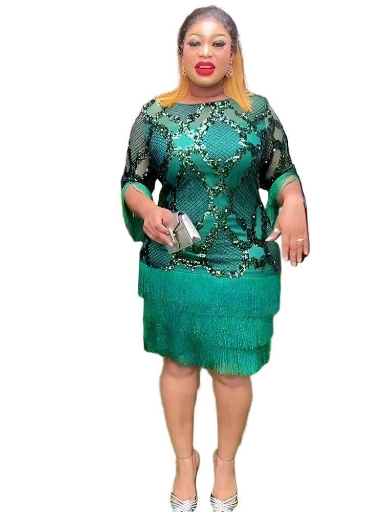 Elegant Tassel Sequin African Dress